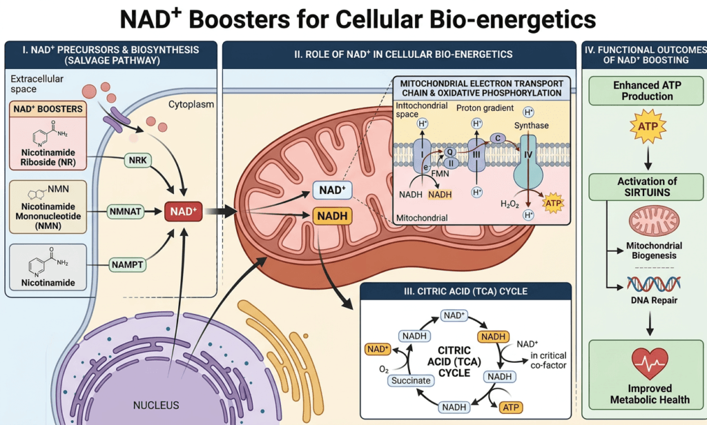 NAD+ Boosters for Cellular Bio-energetics diagram