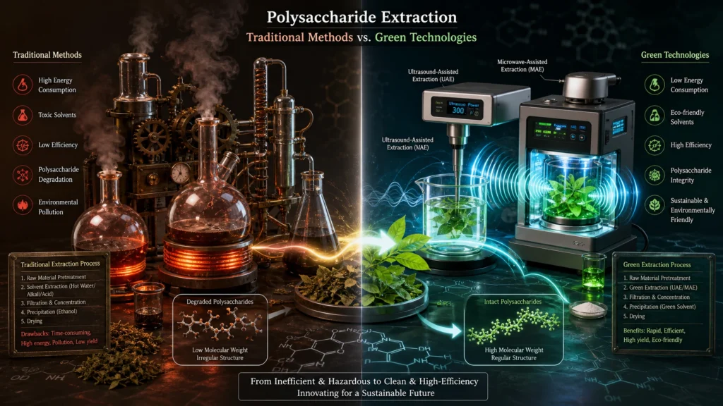 3D diagram about Novel Polysaccharide Extraction Methods