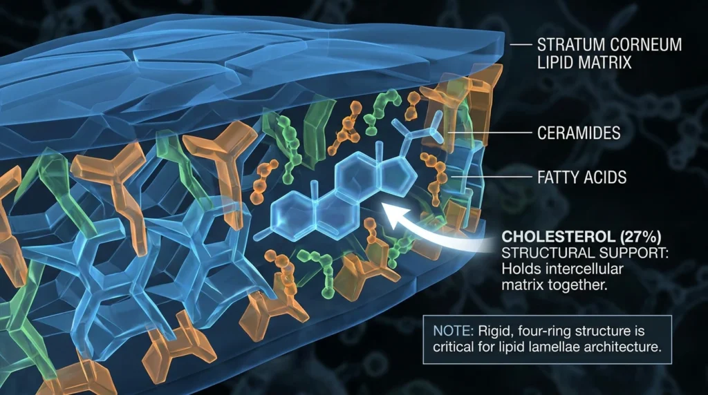 Barrier-First Creams: 7 Proven Ingredient Standards for Superior Dermal Repair 5 3D scientific diagram about Cholesterol for Structural Integrity