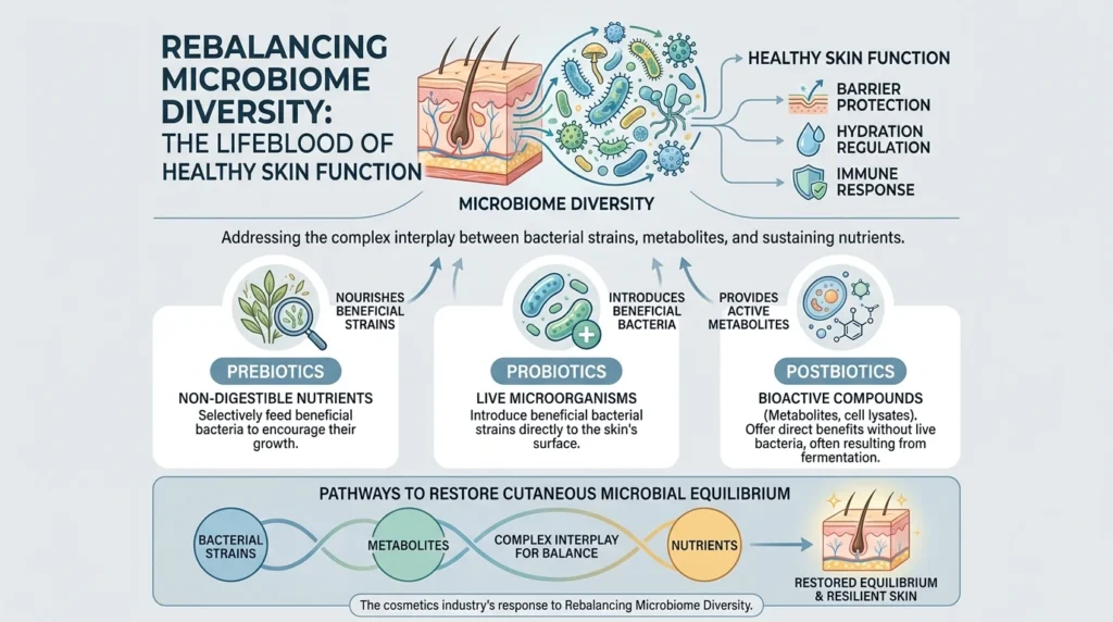 Probiotic Cosmetics: 7 Proven Benefits for a Superior Skin Microbiome 4 Infographic about Rebalancing Microbiome Diversity